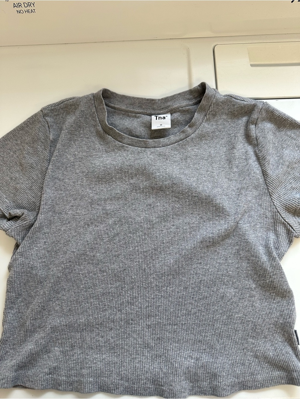 TNA Grey Ribbed T-Shirt Size Medium | Minimalist Everyday Basic